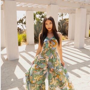 Fashion Nova Extra Large Colorful Abstract Print Jumpsuit